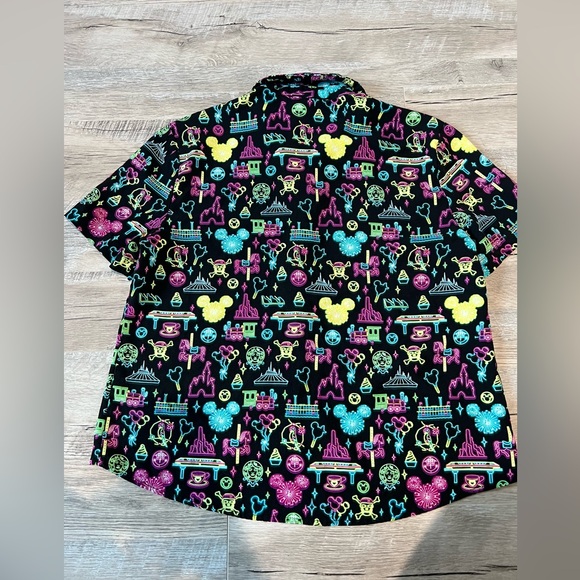 DISNEY Her Universe Neon Icons Black Button Short Sleeve Top  Size Small - Picture 3 of 8